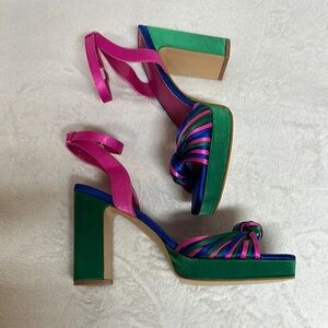 NWOB Vibrant Pink and Green Platform Heels with Retro Block Heel